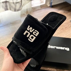 NIB Alexander Wang Lana Crystal-Embellished Velour Slippers